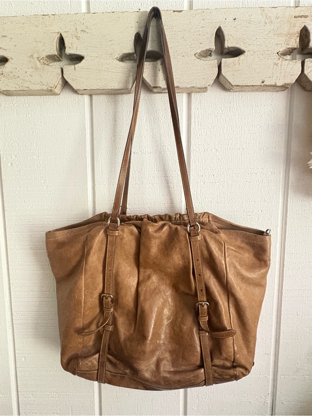 Prada Brown Napa New Leather Hobo Tote USED Condition! See photos